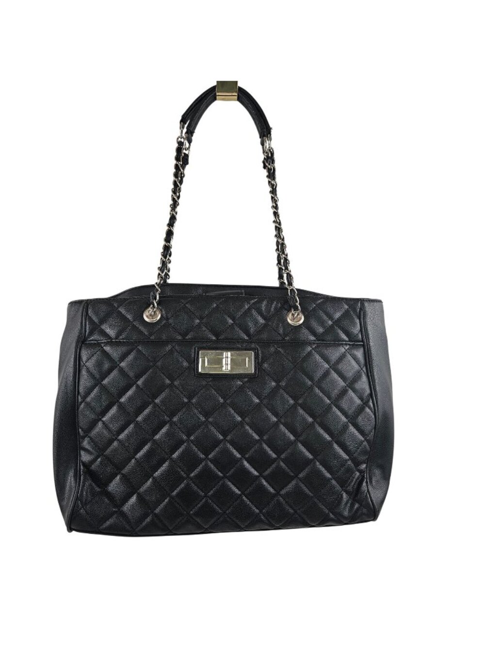 Croft & Barrow Black Quilted Tote Bag With Chain Handles & Spacious Interior